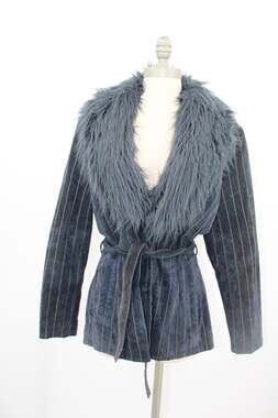 Wilson’s Leather Maxima Suede Blue Striped Faux Fur Vintage